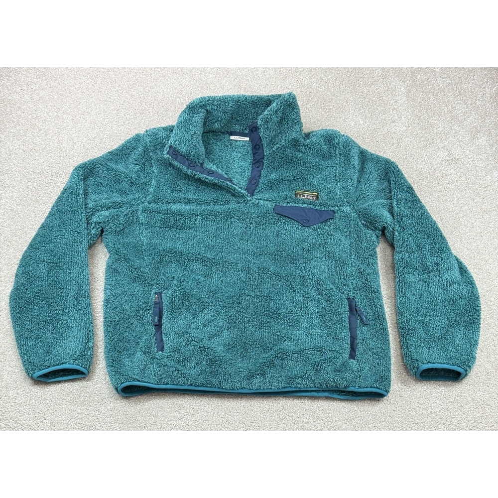LL Bean Women's MEDIUM 1/4 Snap Hi-Pile Fleece Pullover Sherpa Jacket Teal Blue